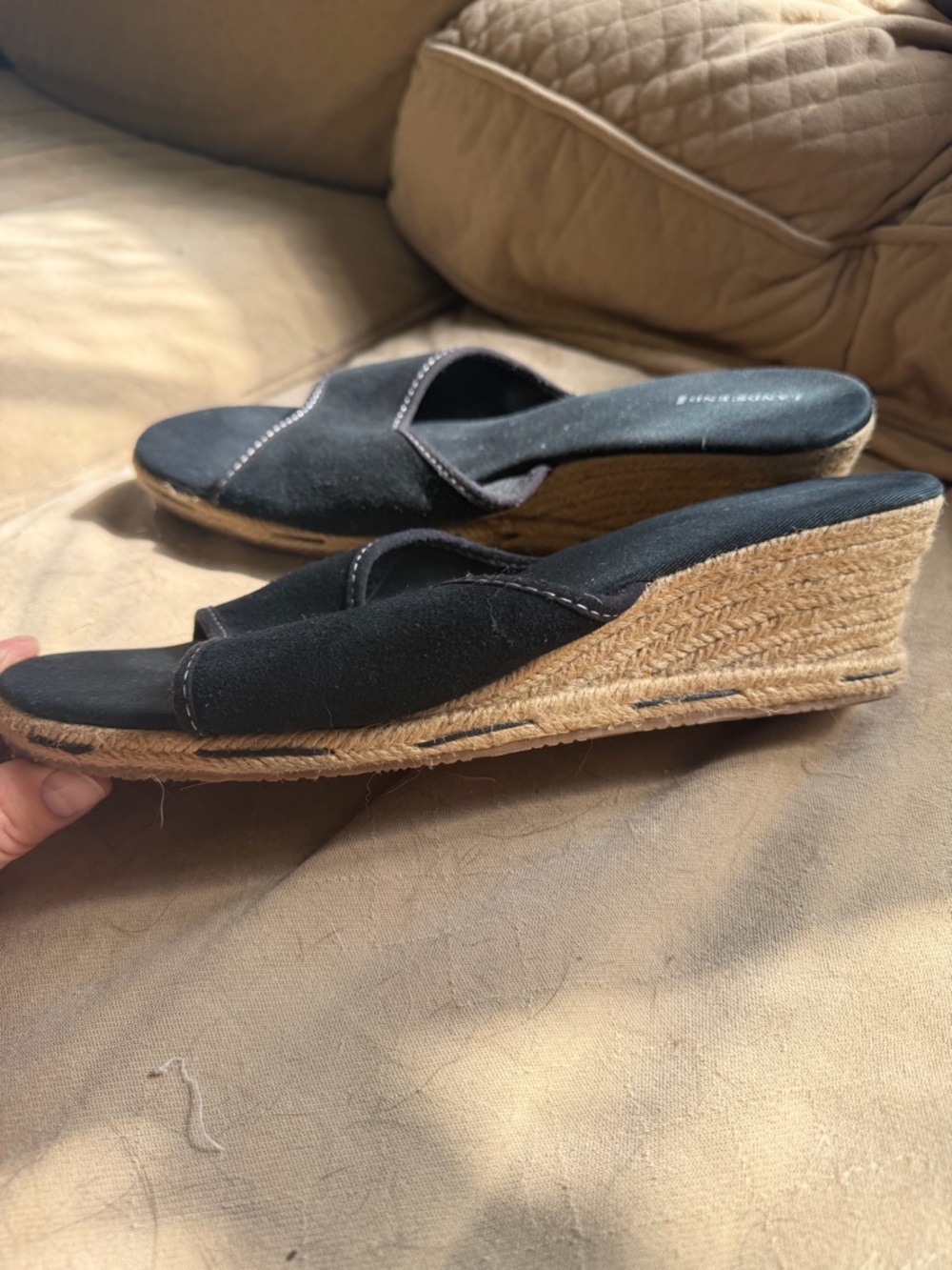 Lands' End Black Espadrille Wedge Slide